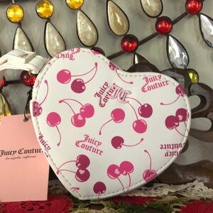 NWT Juicy Couture White Cherry On Top Heart Zip Around Wristlet/Wallet